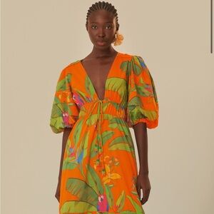 Orange Fresh Macaws Midi Dress